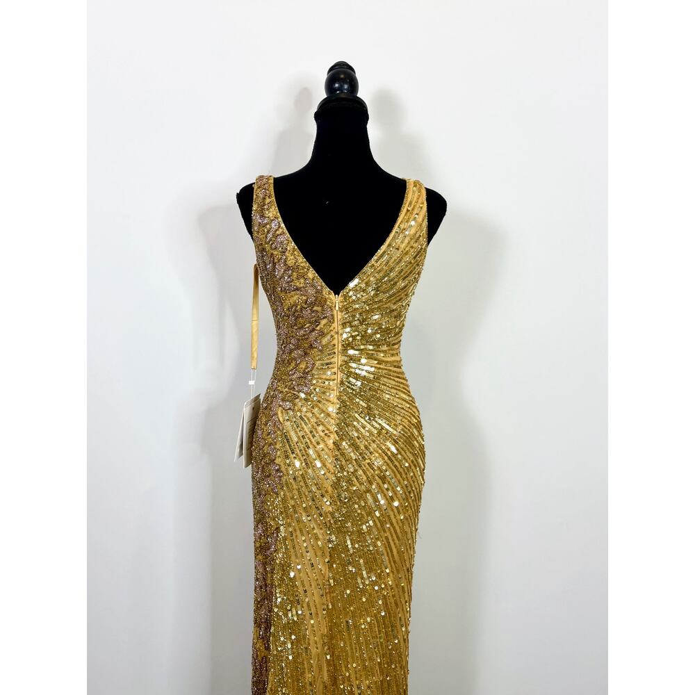Mac‎ Duggal Gold Sequin Slit Gown Size 2 - Picture 7 of 9